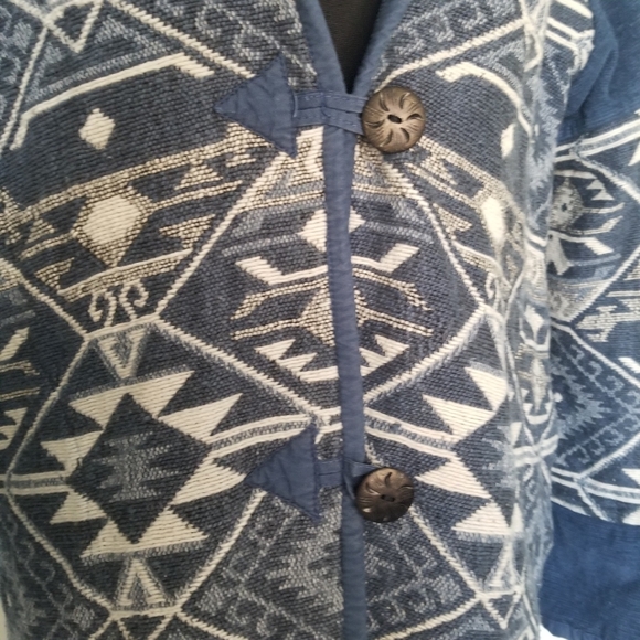 Anu by Natural tapestry jacket blue Aztec design 100% cotton SMALL FLAW - Picture 6 of 11